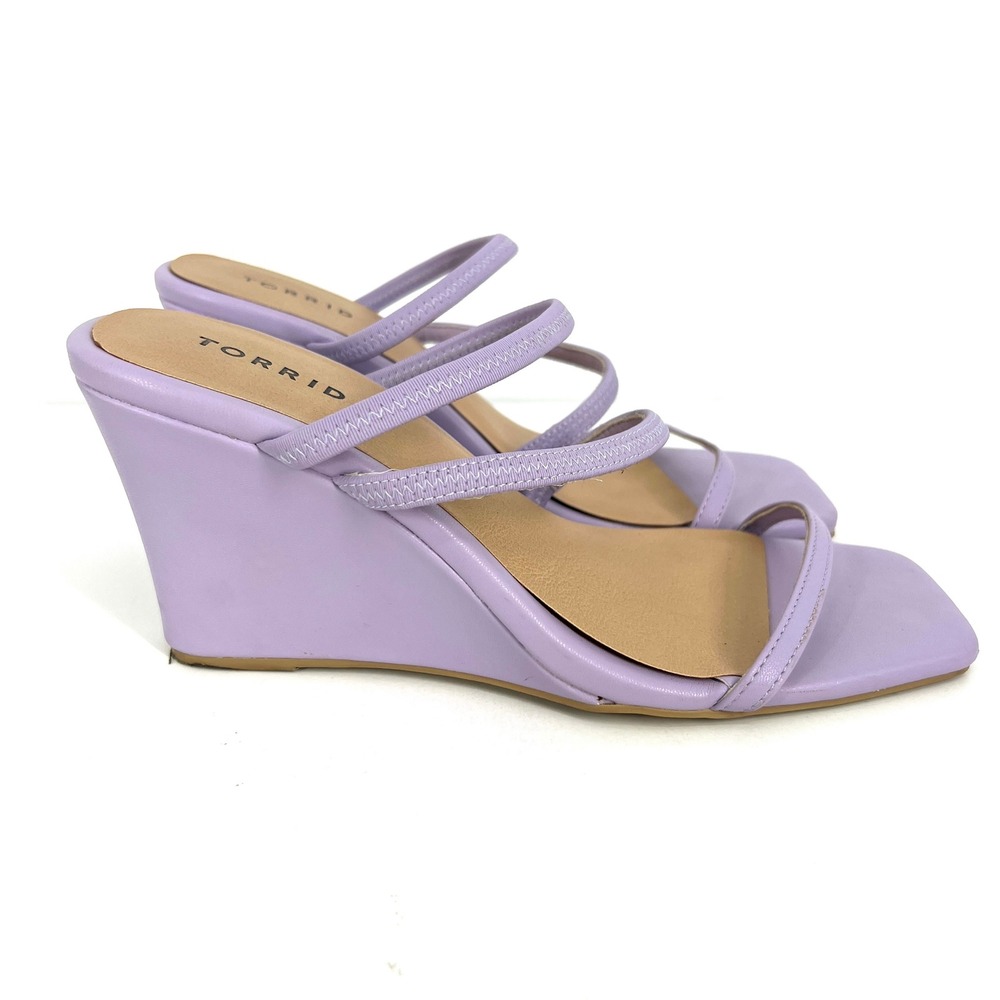 Torrid Lavender Purple Multi Strap Square Toe Wedge Sandals 10WW 40225235